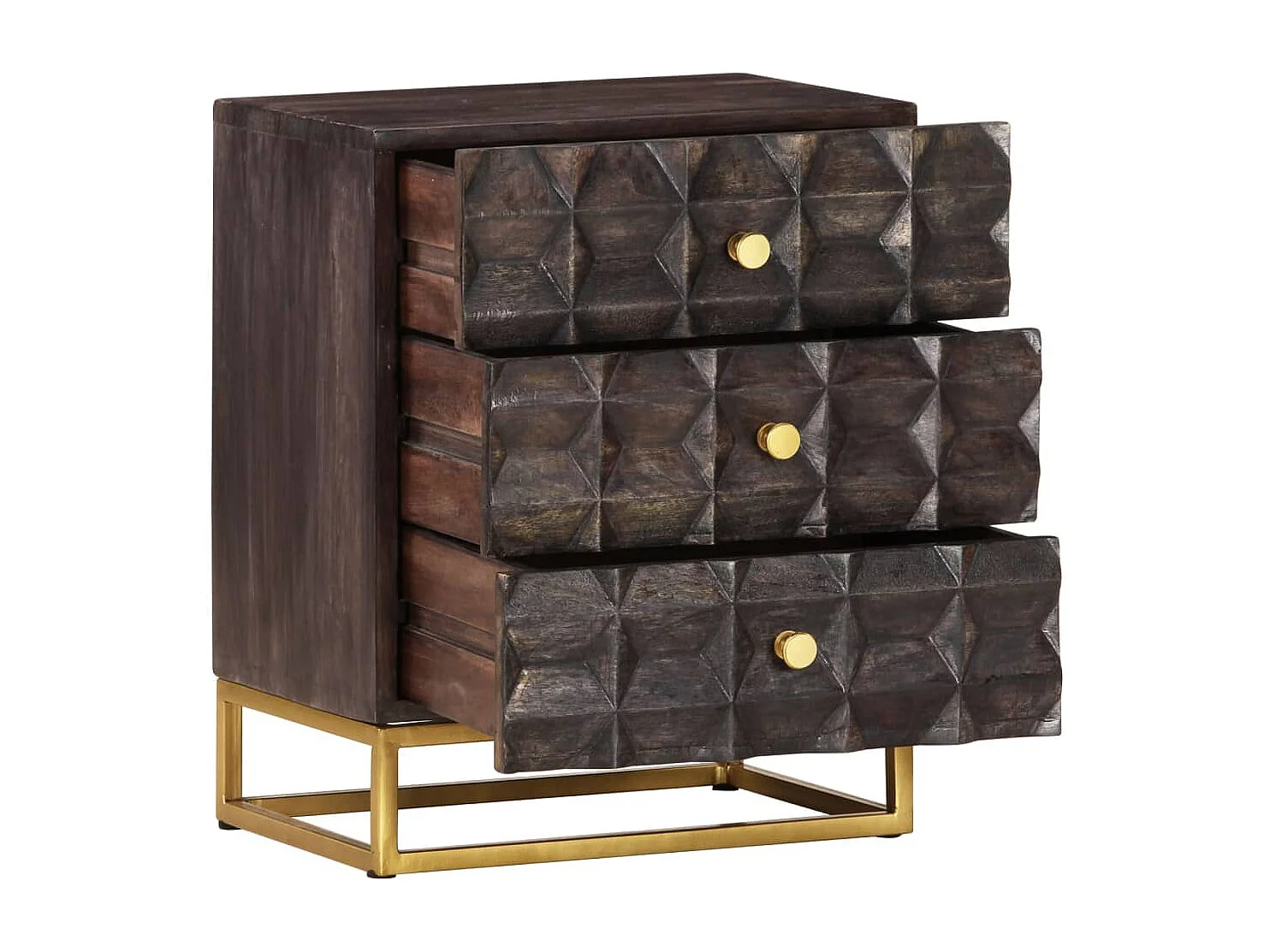 Comodino Nero 40x30x50 cm in Legno Massello di Mango