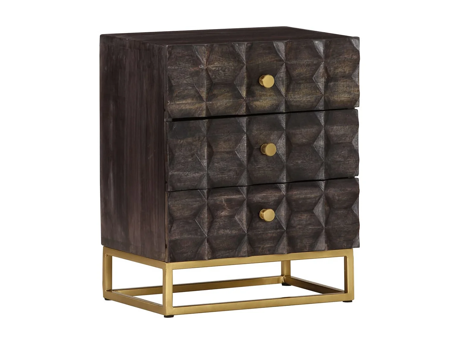 Comodino Nero 40x30x50 cm in Legno Massello di Mango