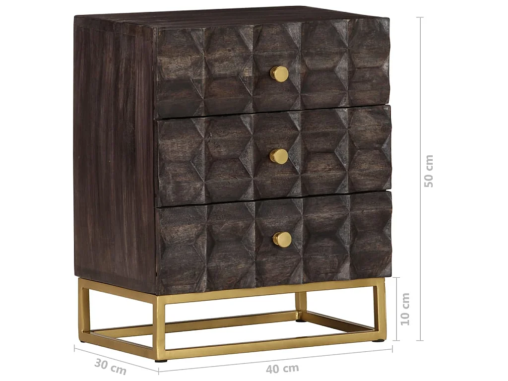 Table de chevet Noir 40x30x50 cm Bois de manguier massif