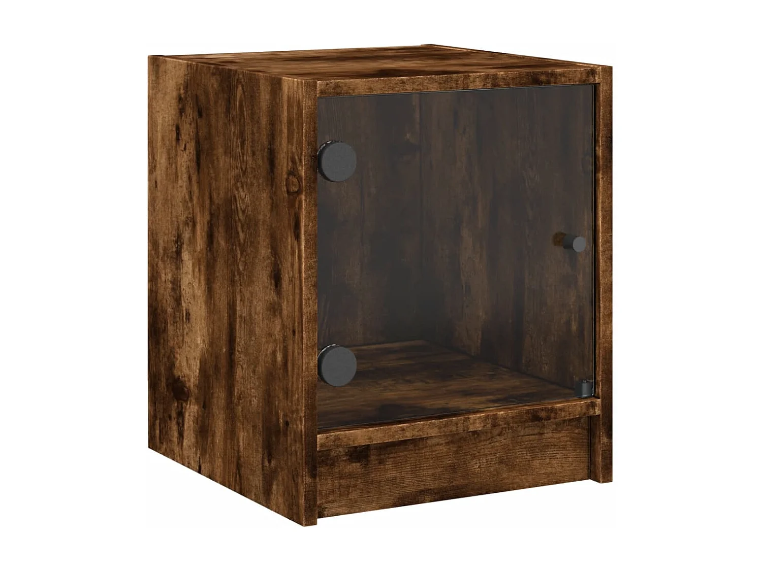 Table de chevet avec porte en verre chêne fumé 35x37x42 cm
