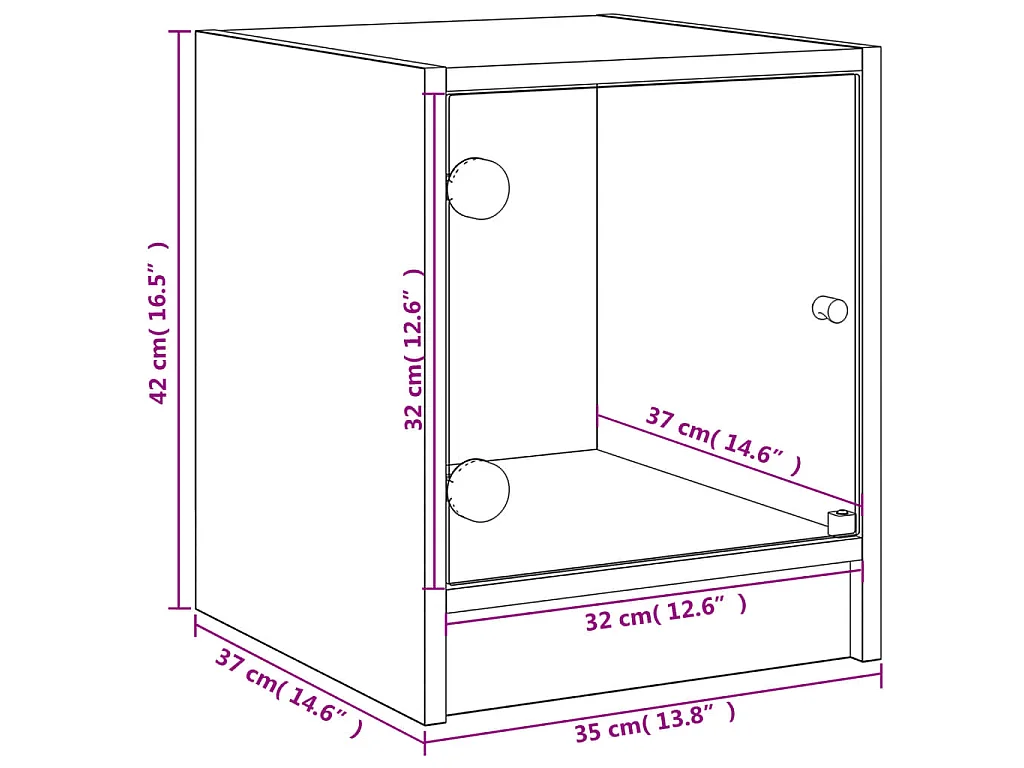 Table de chevet avec porte en verre chêne fumé 35x37x42 cm