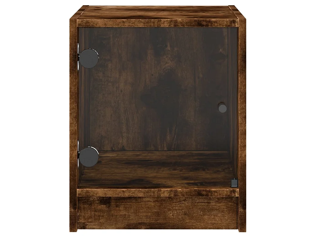 Table de chevet avec porte en verre chêne fumé 35x37x42 cm