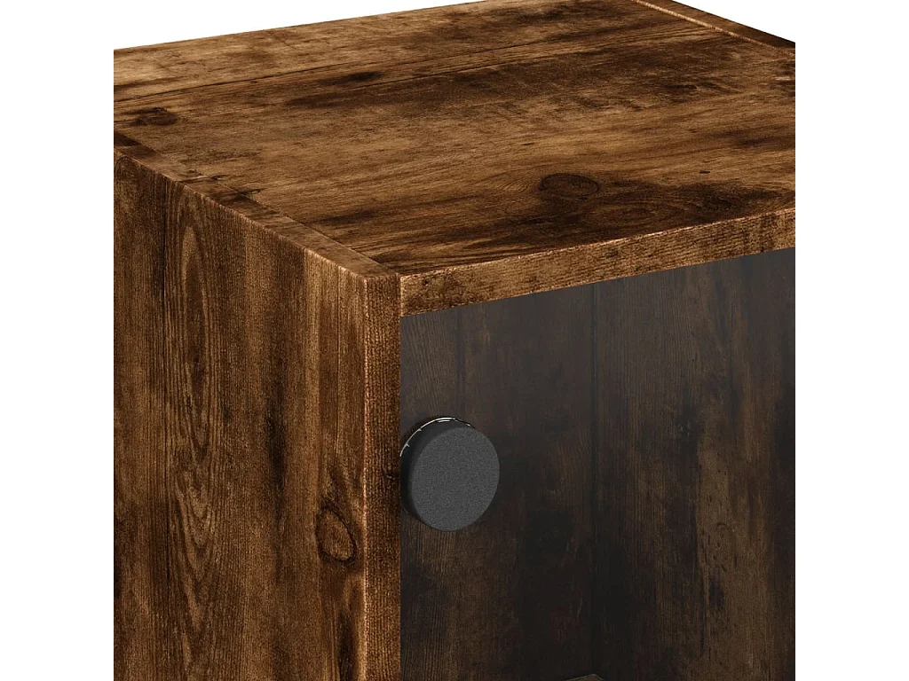 Table de chevet avec porte en verre chêne fumé 35x37x42 cm