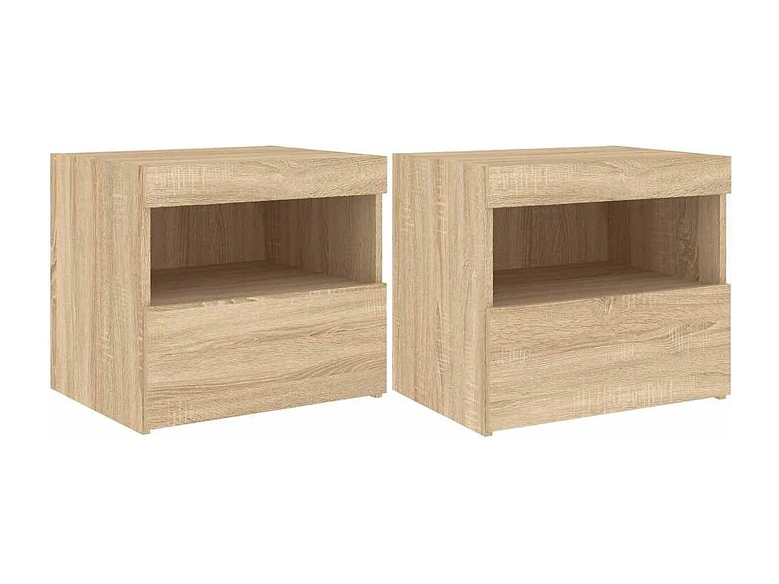 Tables de chevet et lumières LED 2 pcs chêne sonoma 50x40x45 cm