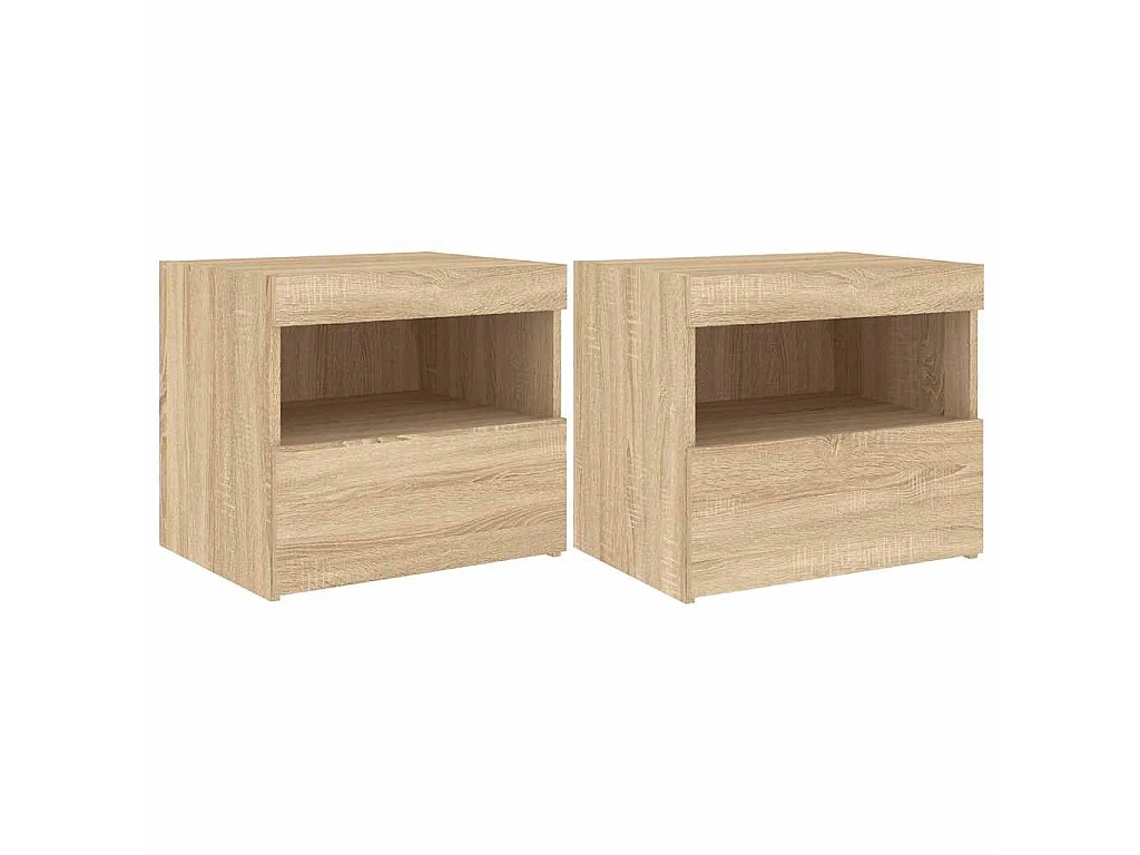 Nachtkastjes met LED 2 st 50x40x45 cm sonoma eikenkleurig