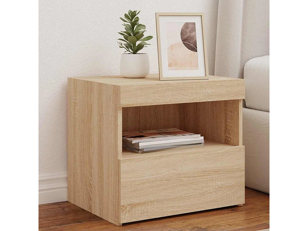 Nachtkastjes met LED 2 st 50x40x45 cm sonoma eikenkleurig