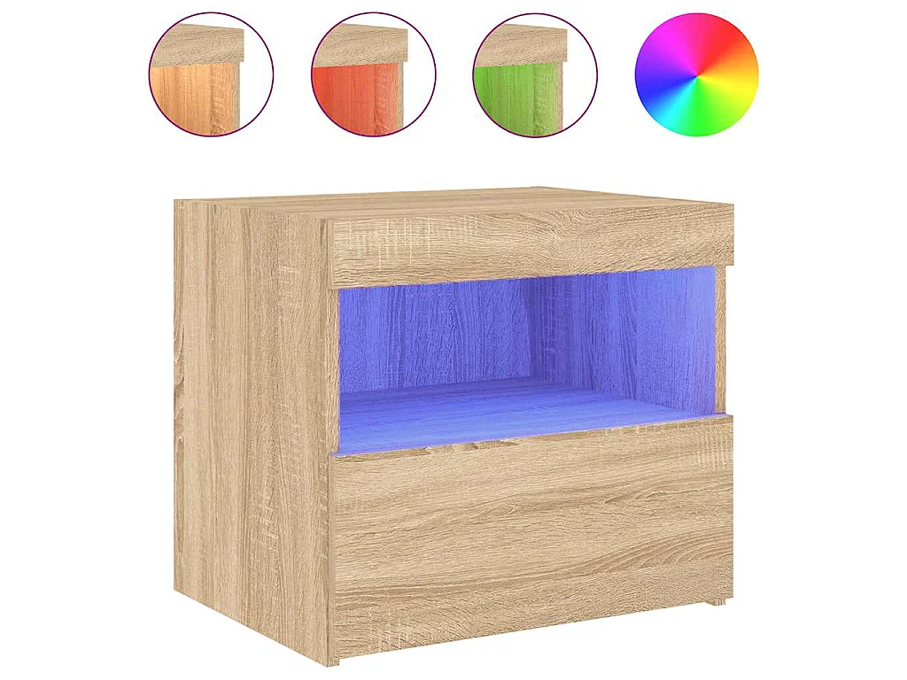 Mesas cabeceira c/ luzes LED 2 pcs 50x40x45 cm carvalho sonoma