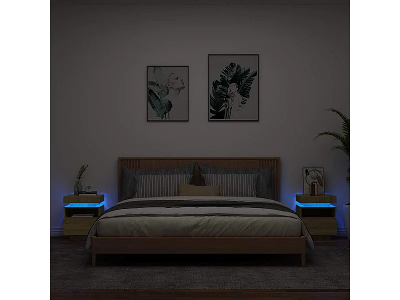 Nachtkastjes met LED 2 st 40x39x48,5 cm sonoma eikenkleurig