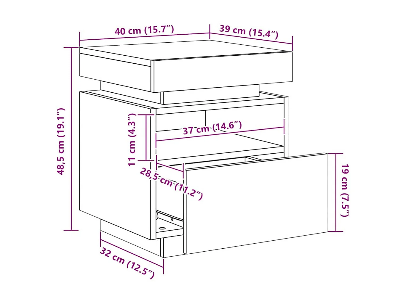 Armoires de chevet avec lumières LED 2 pcs chêne sonoma