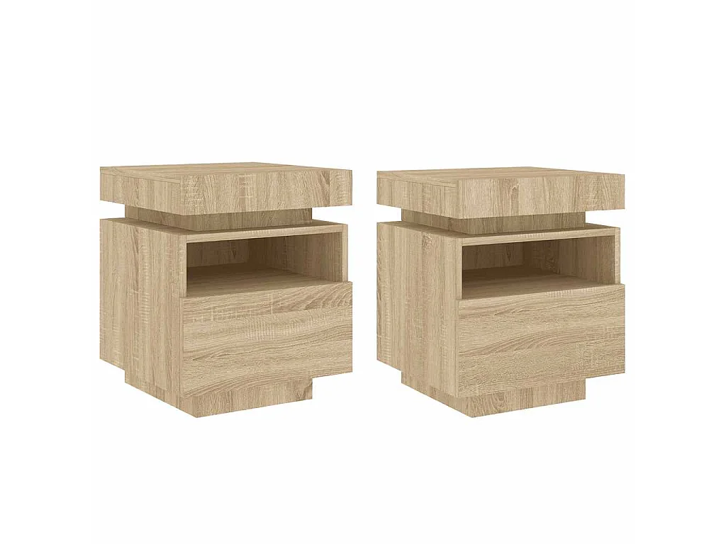 Armoires de chevet avec lumières LED 2 pcs chêne sonoma