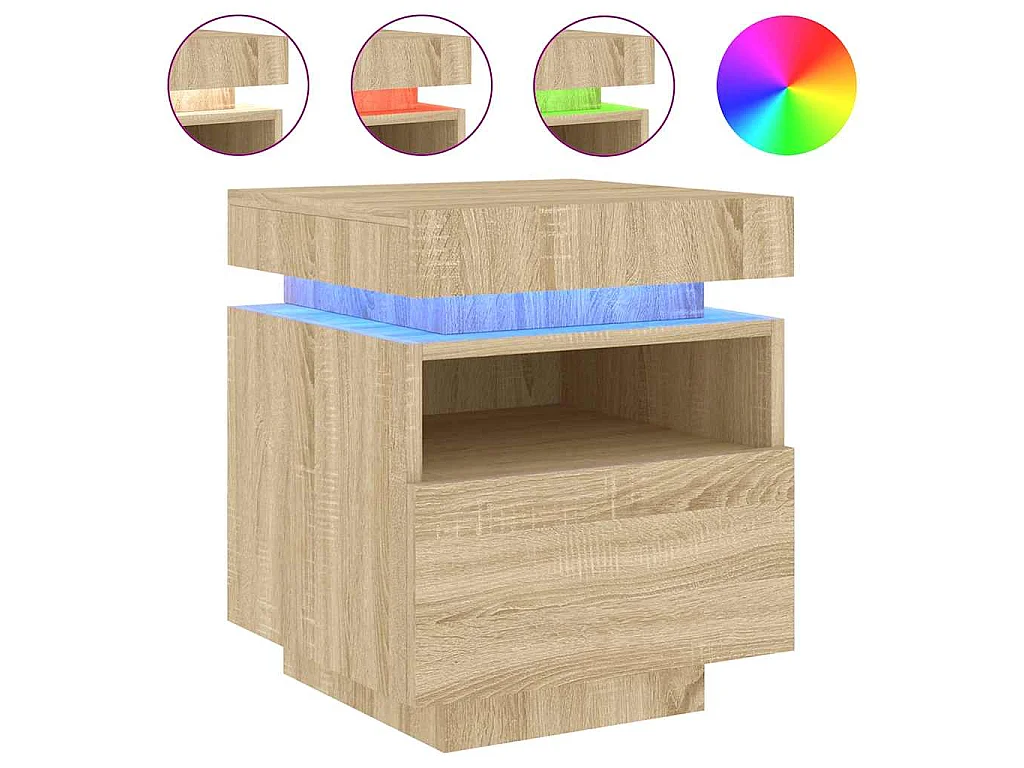 Armoires de chevet avec lumières LED 2 pcs chêne sonoma