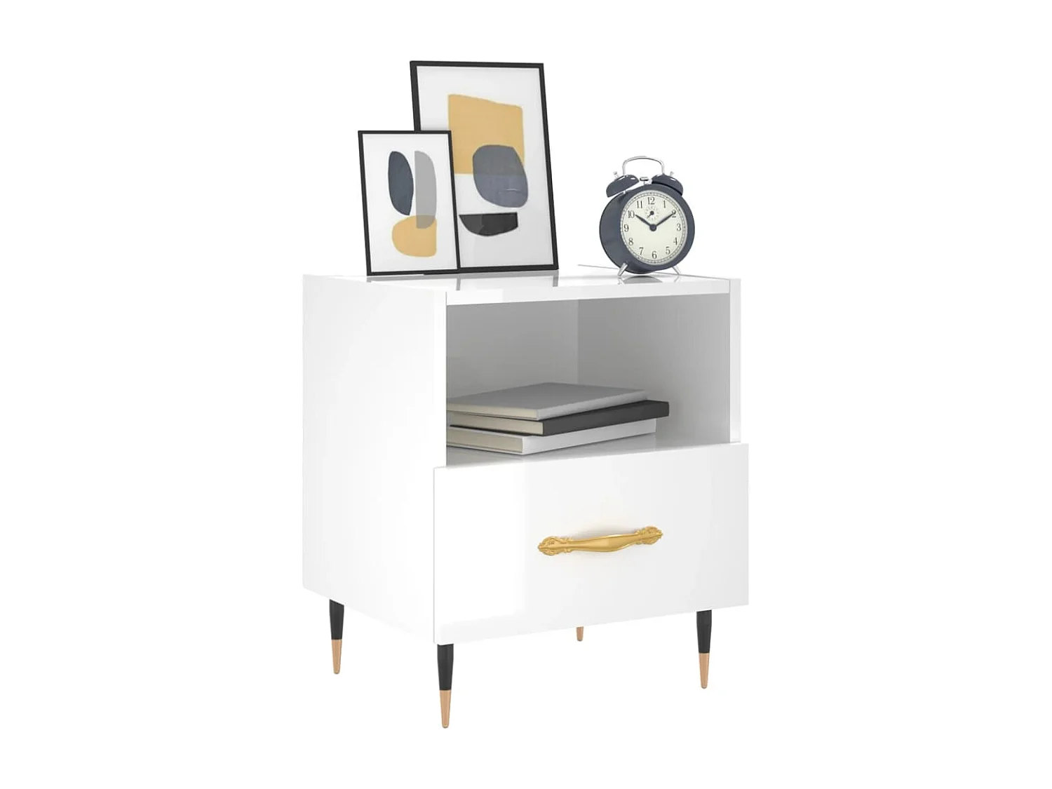 Table de chevet blanc brillant 40x35x47,5 cm bois d’ingénierie