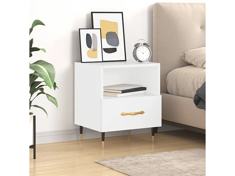 Comodino Bianco Lucido 40x35x47,5 cm in Legno Multistrato