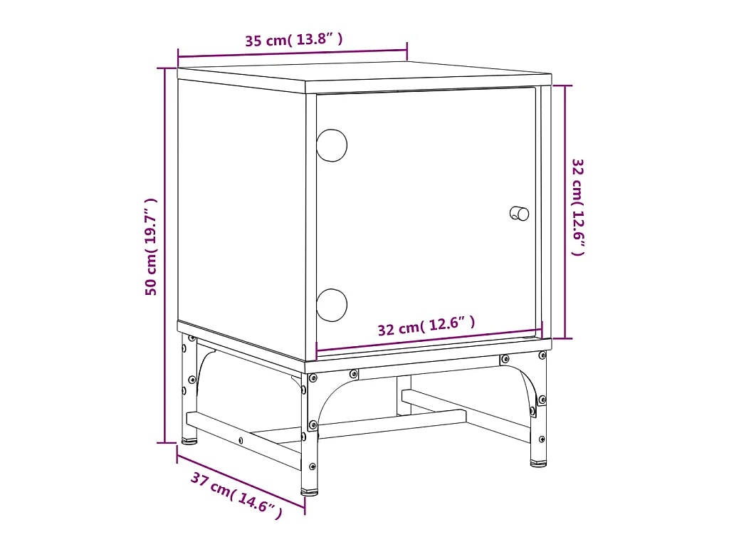 Table de chevet avec porte en verre blanc 35x37x50 cm