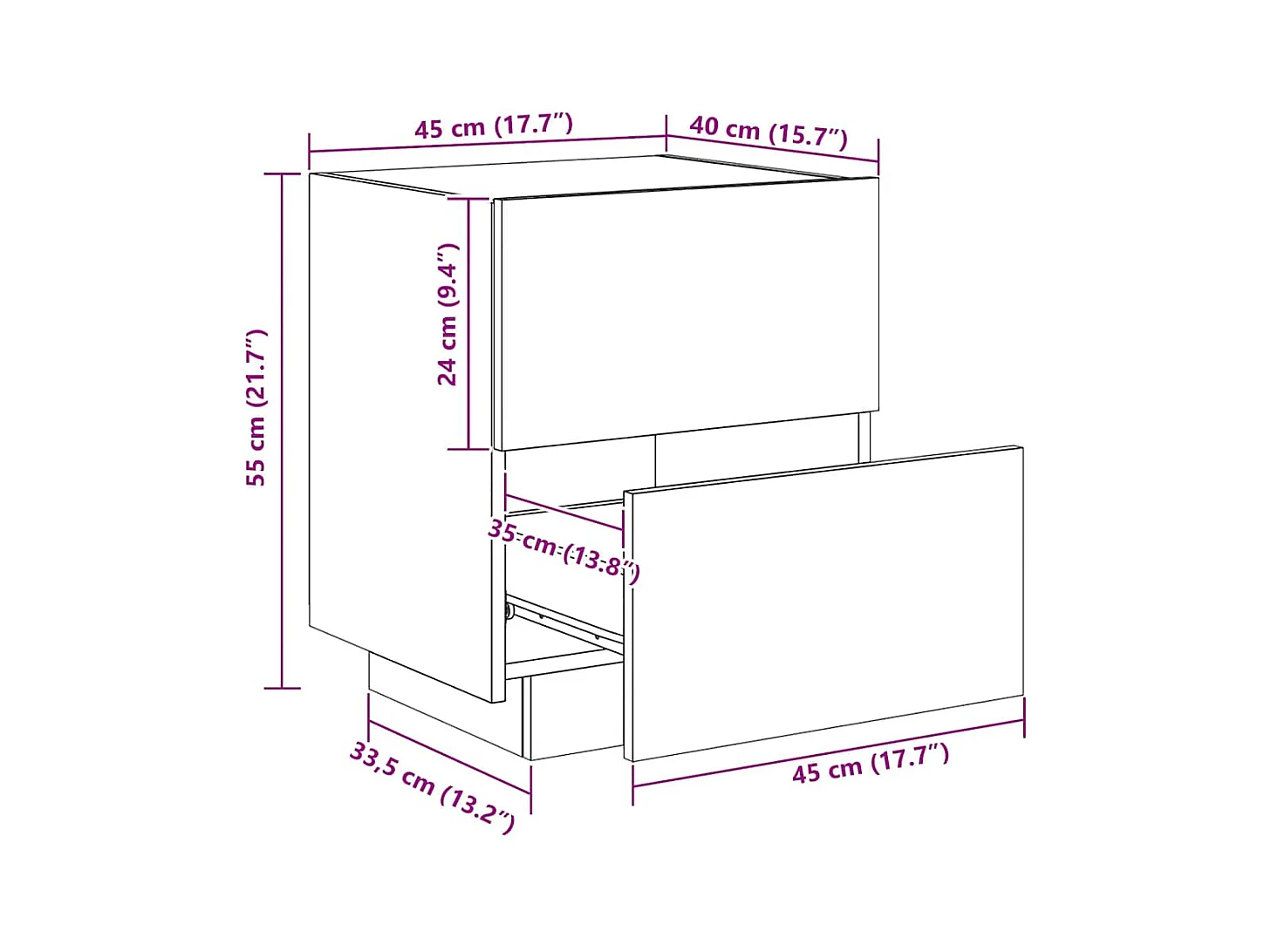 Armoires de chevet et lumières LED 2 pcs noir bois d'ingénierie