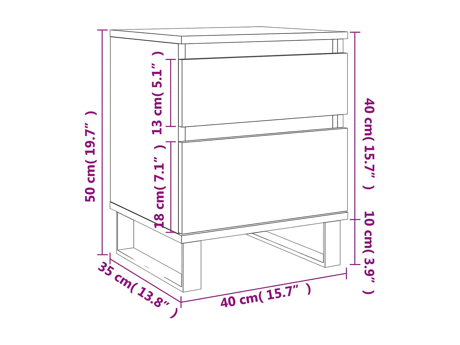 Comodino Grigio Cemento 40x35x50 cm in Legno Multistrato