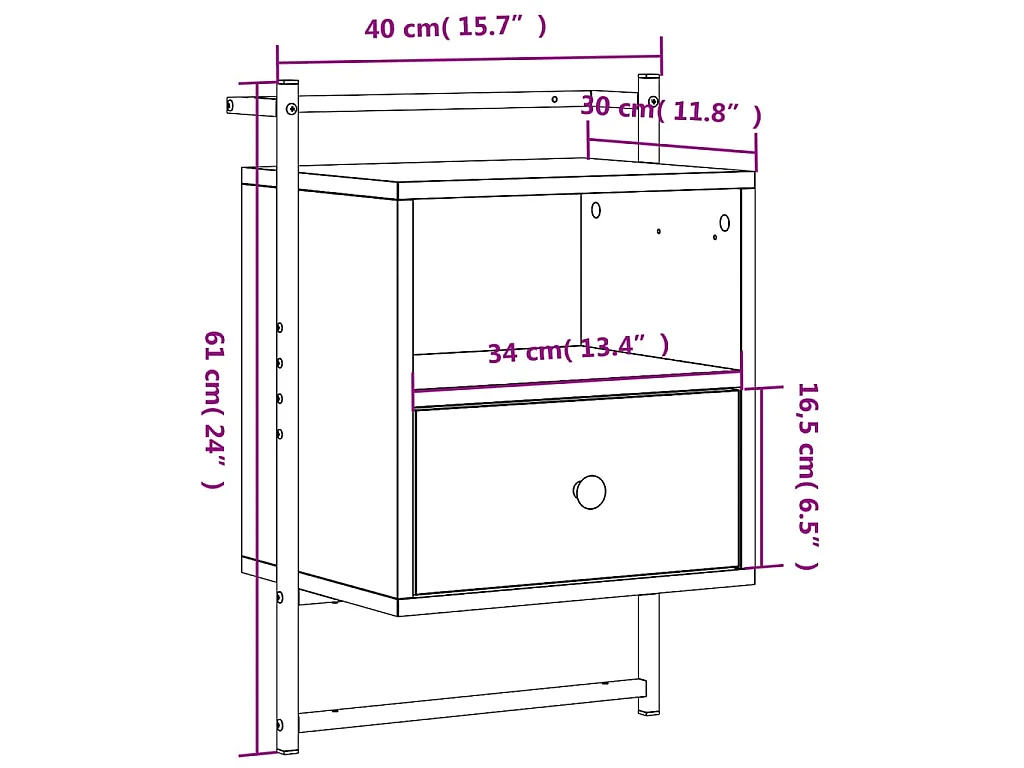 Table de chevet murale 2 pcs sonoma gris 40x30x61 cm