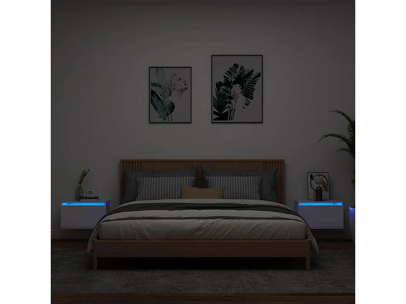 Nachtkastjes met LED's 2 st wandgemonteerd wit
