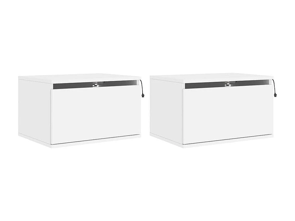 Tables de chevet murales avec lumières LED 2 pcs blanc