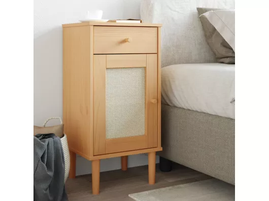 Kauf Unique Nachttisch SENJA Rattan-Look Braun 40x35x80cm Massivholz Kiefer