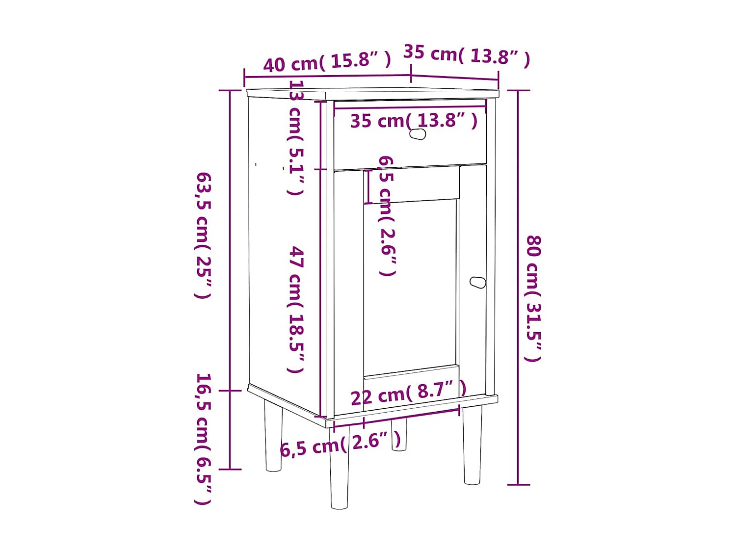 Mesa de cabeceira SENJA 40x35x80 cm pinho maciço castanho