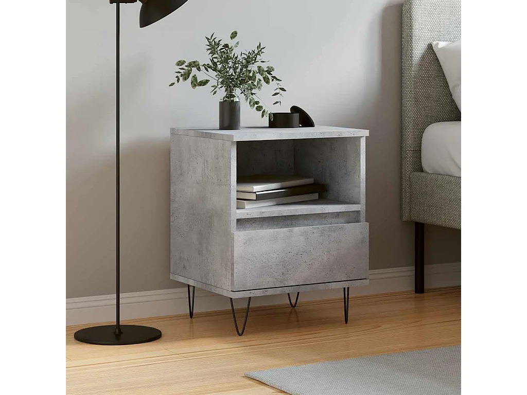 Table de chevet gris béton 40x35x50 cm bois d’ingénierie
