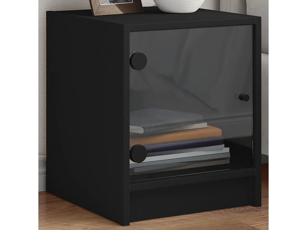 Mesa de cabeceira c/ porta de vidro 35x37x42 cm preto