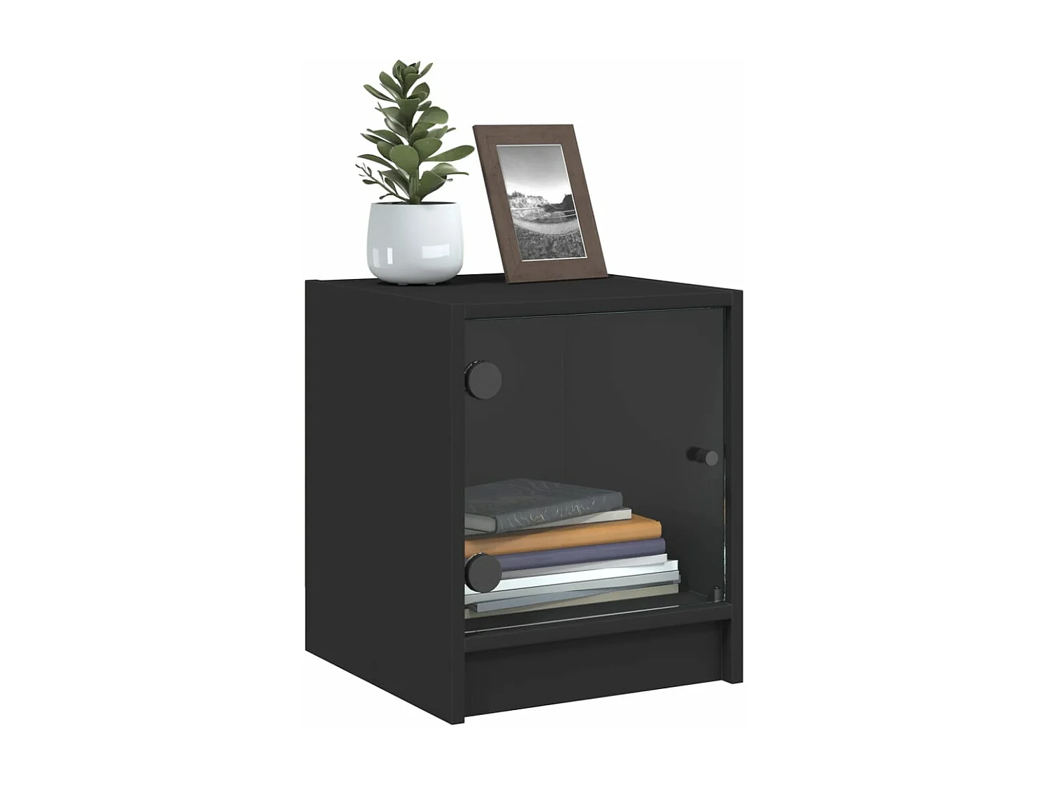 Mesa de cabeceira c/ porta de vidro 35x37x42 cm preto