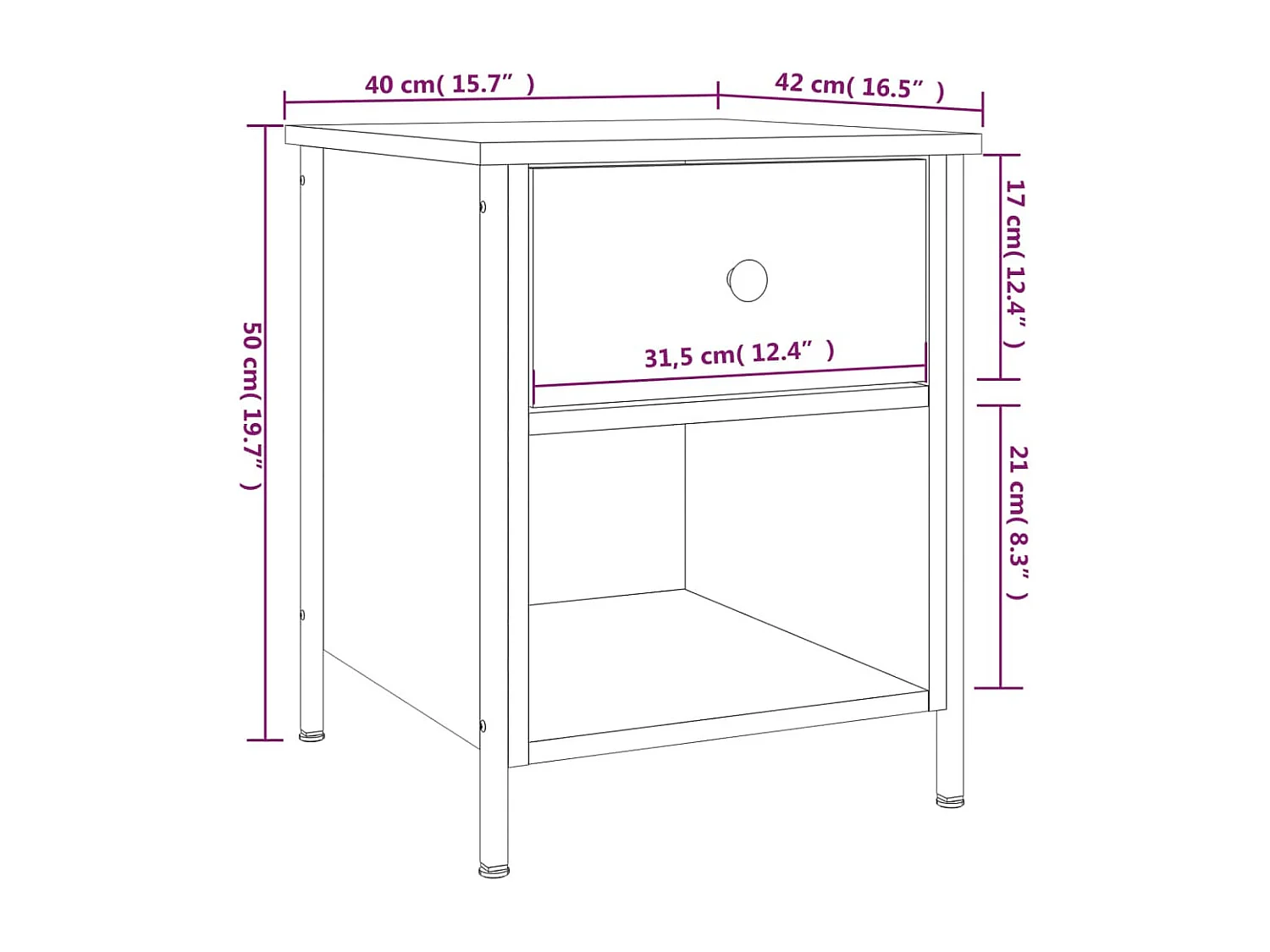 Tables de chevet 2 pcs chêne fumé 40x42x50 cm bois ingénierie