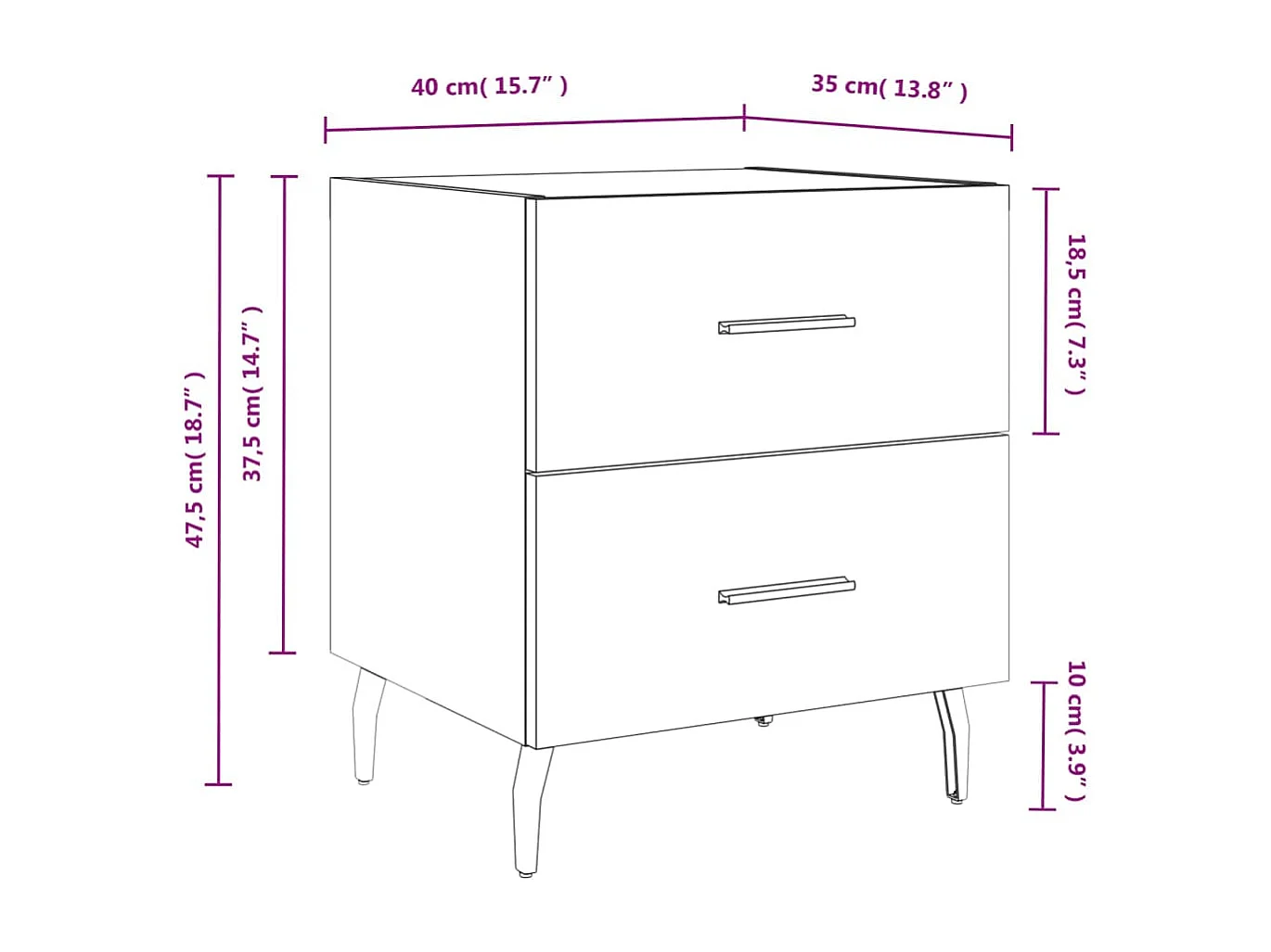 Tables de chevet 2 pcs blanc brillant 40x35x47,5 cm