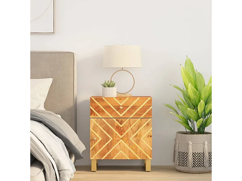 Nachttisch Braun und Schwarz 50x33x60 cm Massivholz Mango