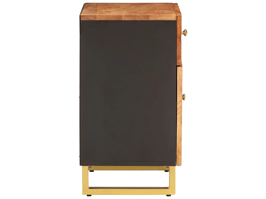 Comodino Marrone Nero 50x33x60 cm in Legno Massello di Mango