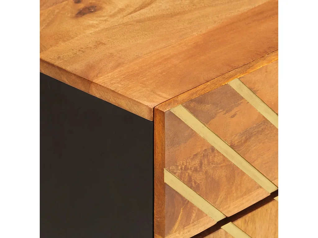 Comodino Marrone Nero 50x33x60 cm in Legno Massello di Mango