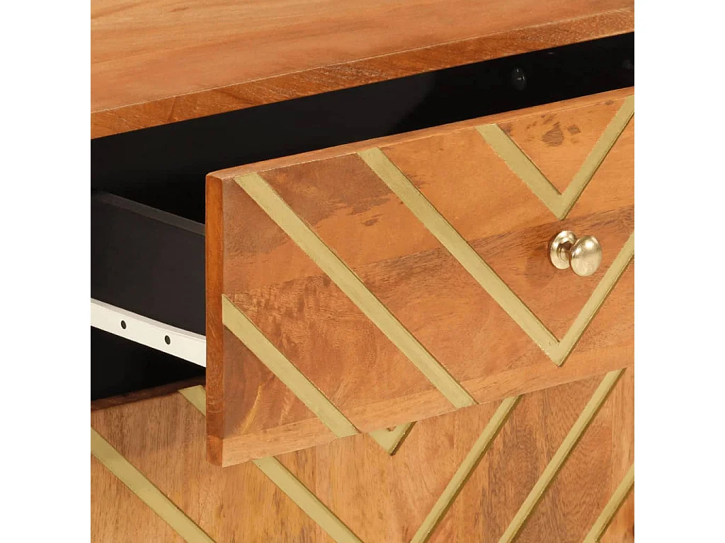 Comodino Marrone Nero 50x33x60 cm in Legno Massello di Mango
