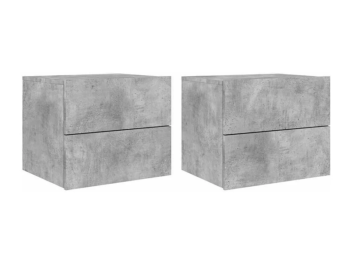 Tables de chevet murales avec lumières LED 2 pcs gris béton