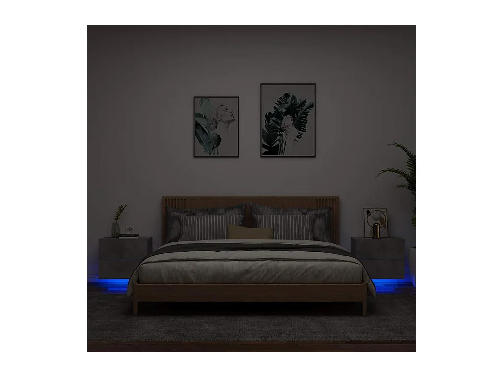 Comodini a Parete con Luci LED 2 pz Grigio Cemento