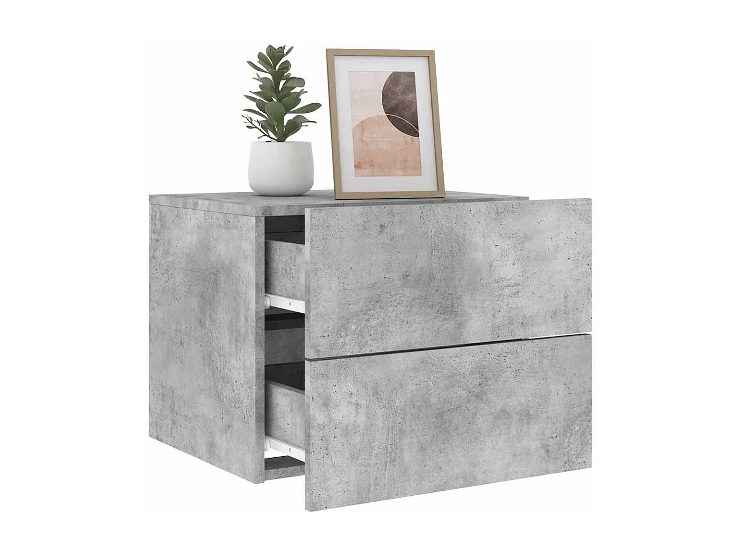 Tables de chevet murales avec lumières LED 2 pcs gris béton