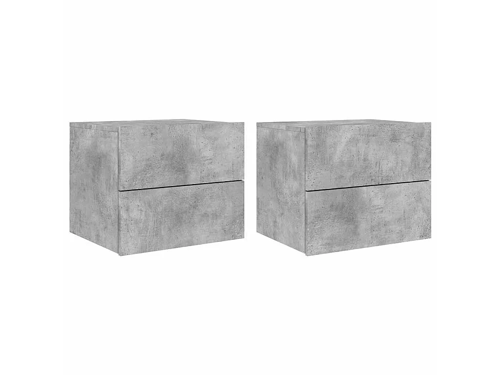 Tables de chevet murales avec lumières LED 2 pcs gris béton