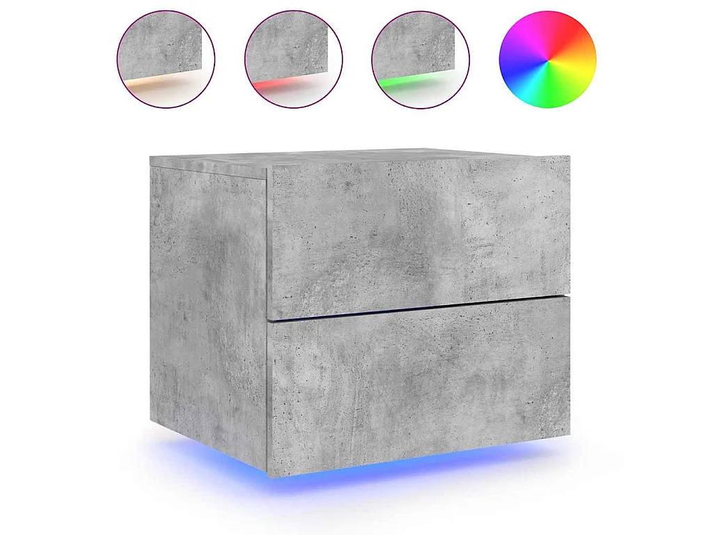 Tables de chevet murales avec lumières LED 2 pcs gris béton