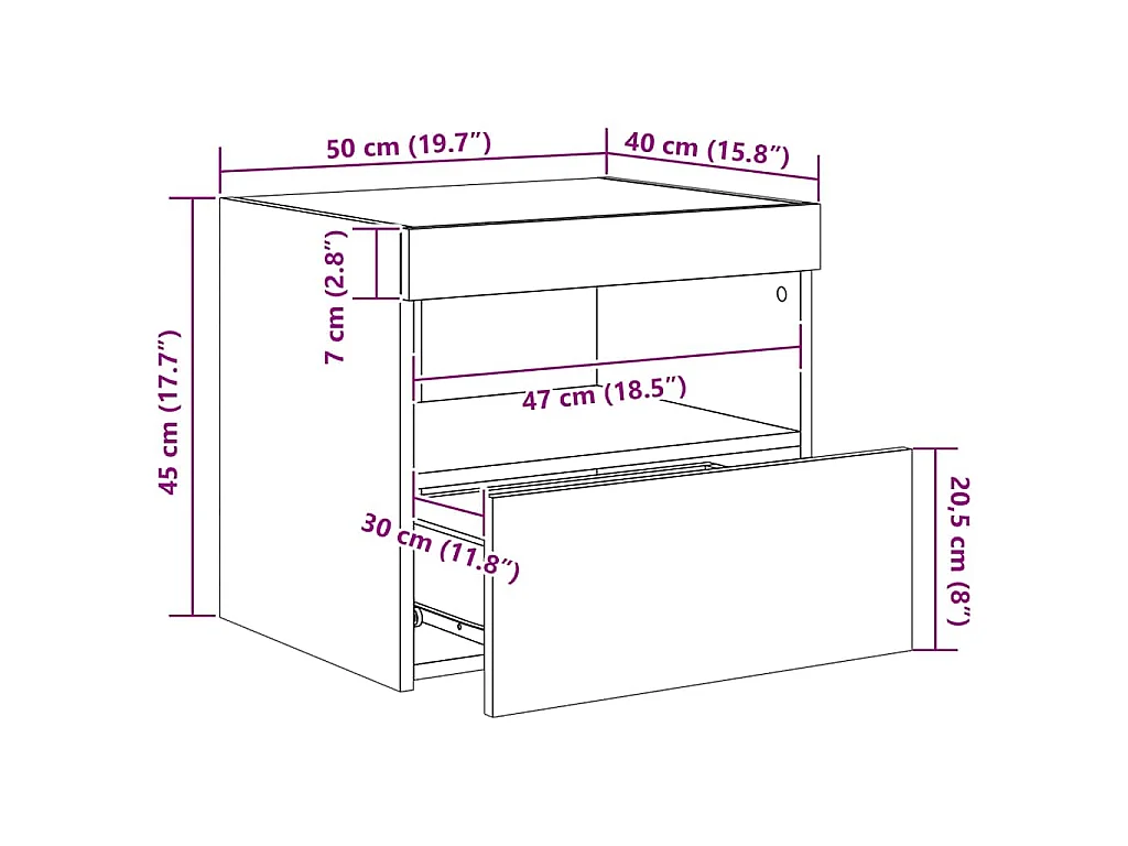 Tables de chevet avec lumières LED 2 pcs blanc 50x40x45 cm