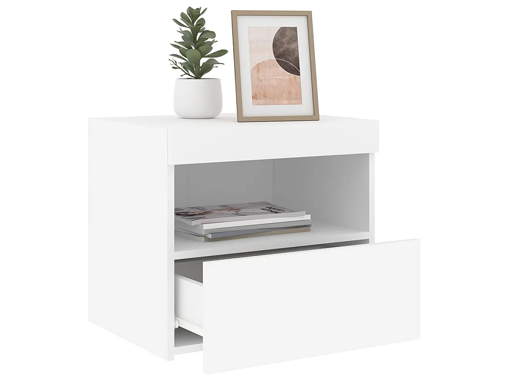 Tables de chevet avec lumières LED 2 pcs blanc 50x40x45 cm