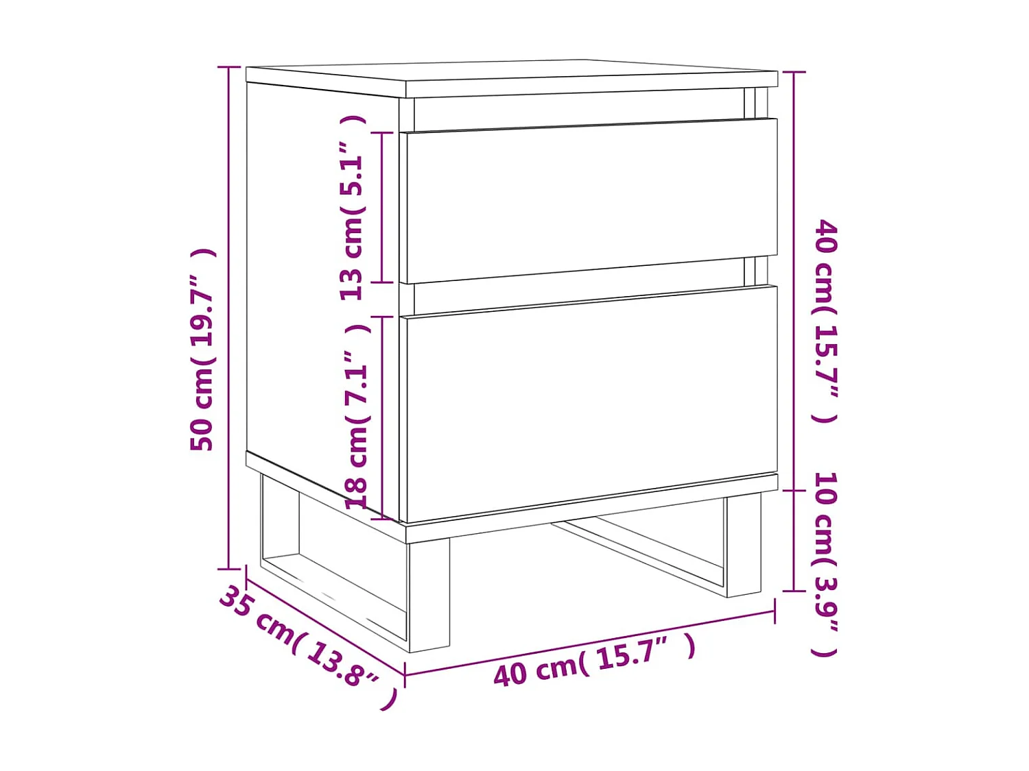 Mesas de cabeceira 2pcs 40x35x50 cm derivados de madeira branco