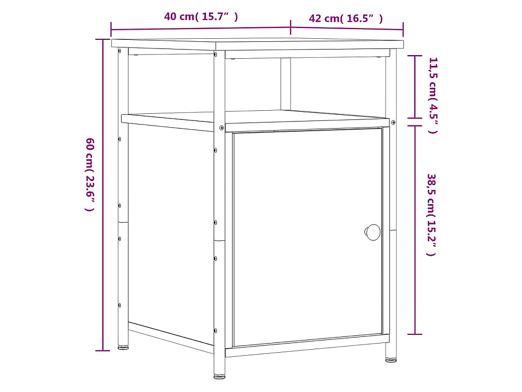 Tables de chevet 2 pcs sonoma gris 40x42x60cm bois d'ingénierie
