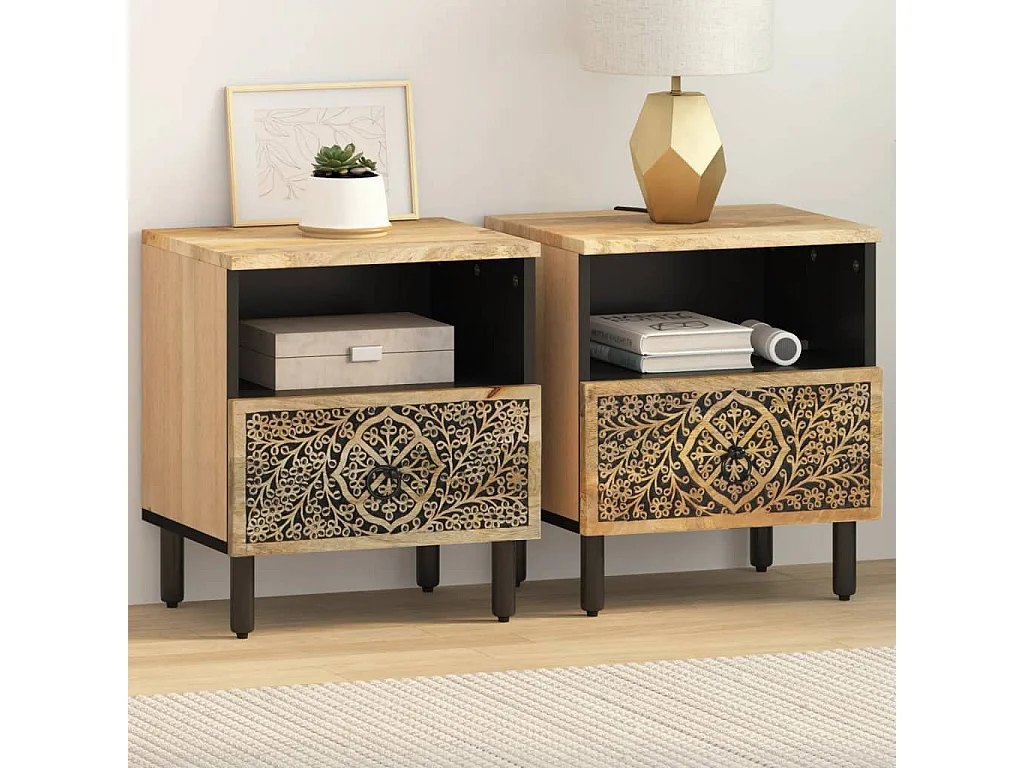 Nachttische 2 Stk. 40x33x46 cm Massivholz Mango