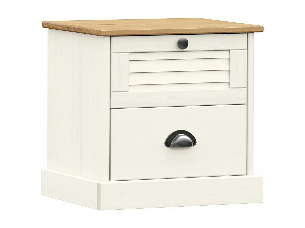 Comodino VIGO Bianco 42x35x42 cm in Legno Massello di Pino