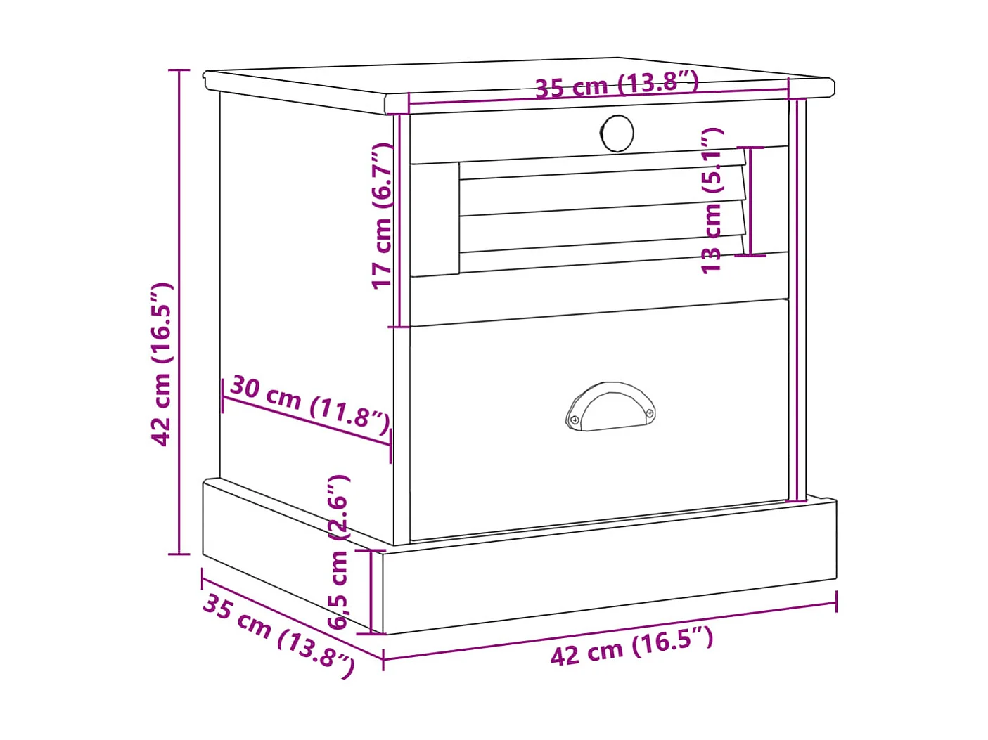 Comodino VIGO Bianco 42x35x42 cm in Legno Massello di Pino