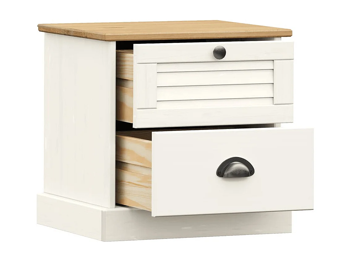Comodino VIGO Bianco 42x35x42 cm in Legno Massello di Pino