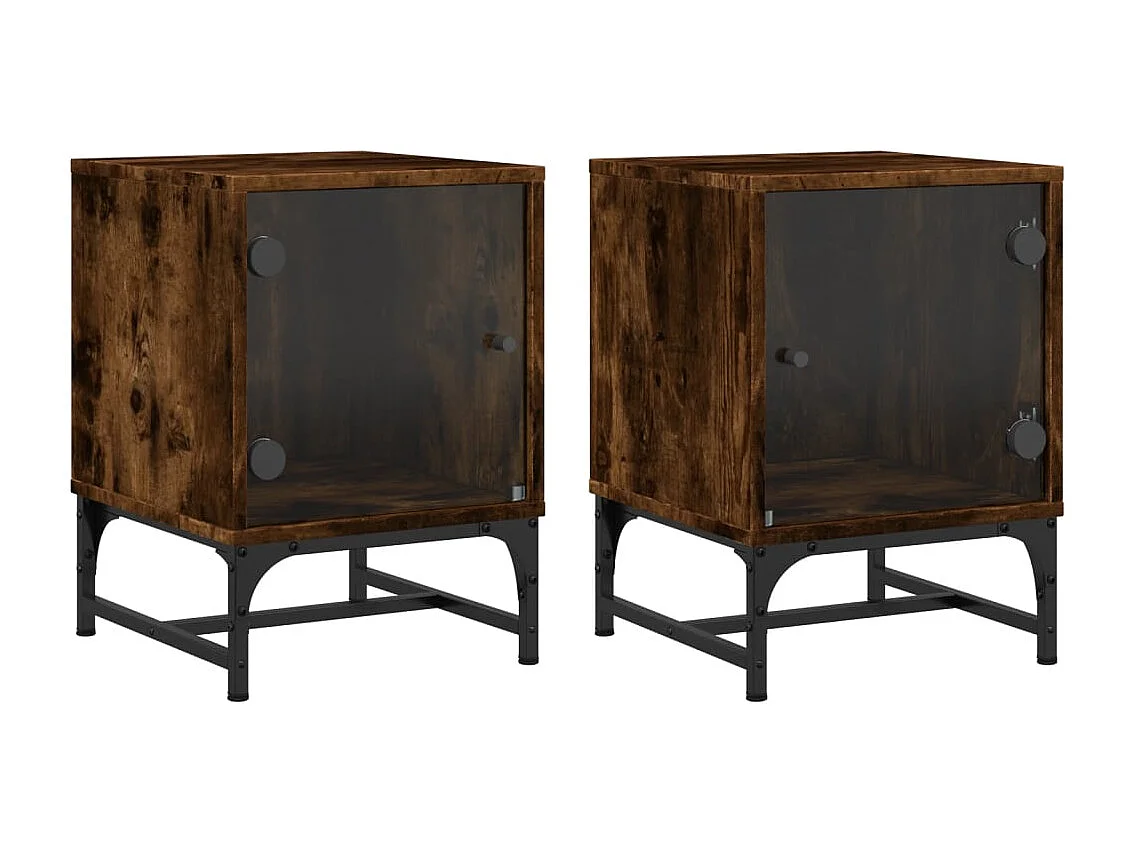 Tables de chevet et portes vitrées 2 pcs chêne fumé 35x37x50 cm