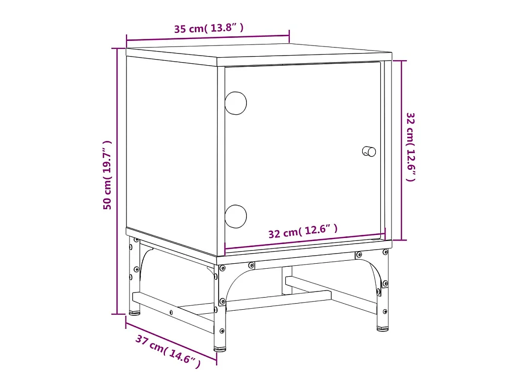 Tables de chevet et portes vitrées 2 pcs chêne fumé 35x37x50 cm