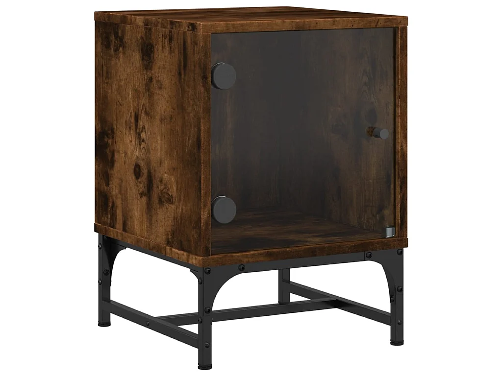 Tables de chevet et portes vitrées 2 pcs chêne fumé 35x37x50 cm